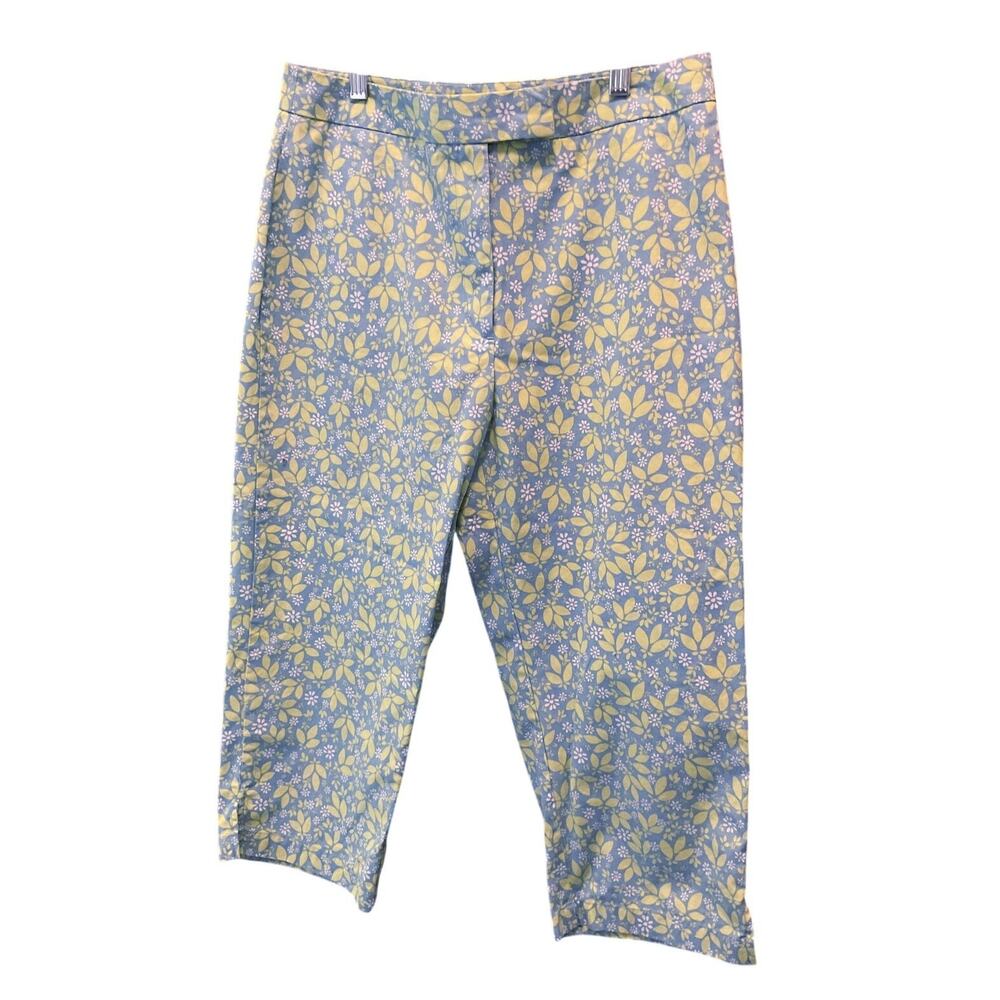 Liz Claiborne LizSport Size 10 Cotton High Rise Capris Blue/Green/White Floral